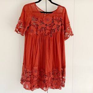 Anthropologie Magnolia Lace Dress Rust